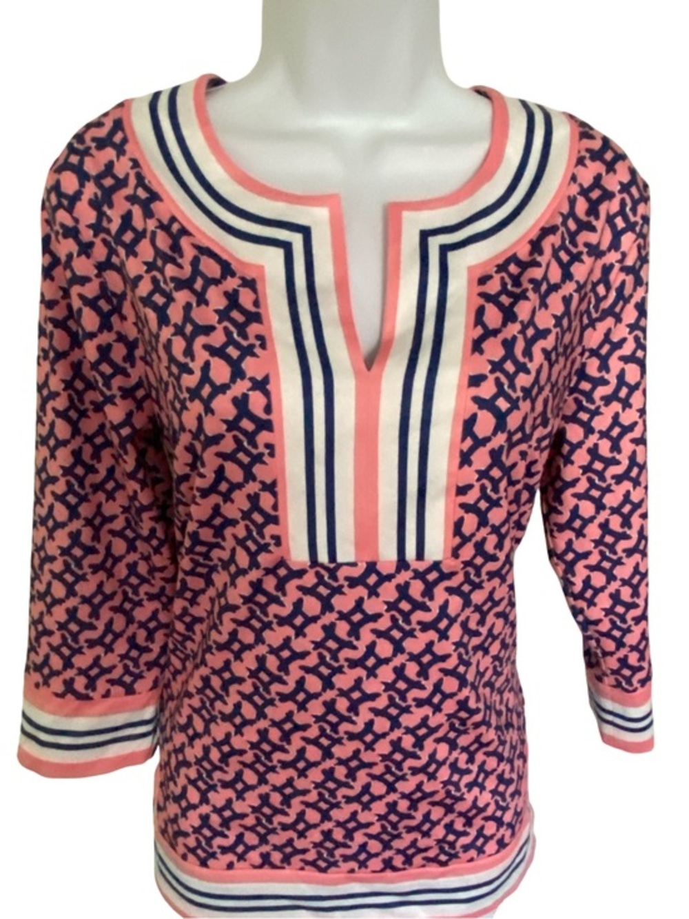 Jean Pierre klifa  Navy Patterned Women's Tunic Top-XS